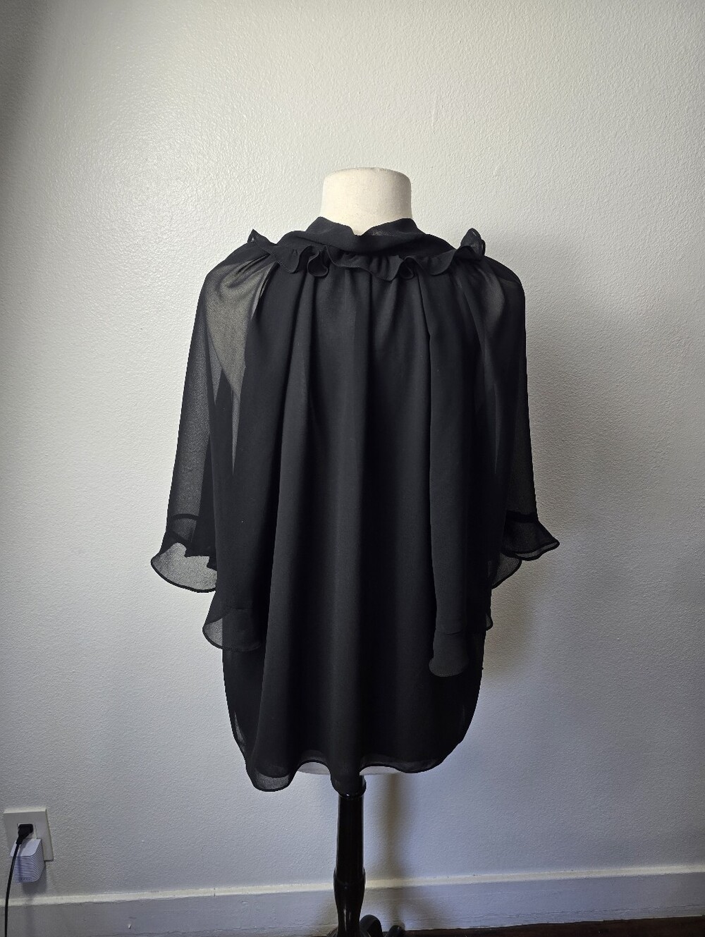 Kobi Halperin Black Ruffle Tie-Neck Blouse Office Casual Ruffle - Picture 3 of 7